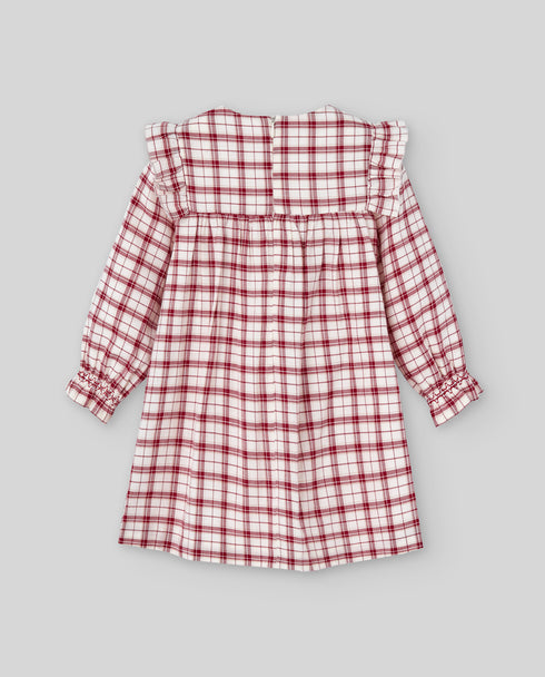 Rochie cu carouri rosii cu piept brodat